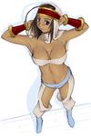  breasts brown_hair cleavage dark_skin final_fantasy final_fantasy_tactics headband hood large_breasts midriff misairu_oppai purple_eyes rapha_galthena short_hair solo 