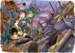  android cable green_eyes green_hair hatsune_miku long_hair necktie roreru skirt solo thighhighs traditional_media twintails vocaloid 