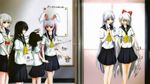  6+girls ai_ai_gasa alternate_costume animal_ears arms_behind_back bangs black_hair blue_eyes blue_hair bow braid bunny_ears closed_eyes contemporary fujiwara_no_mokou grey_hair hair_bow hair_over_eyes hiromi_(artist) houraisan_kaguya inaba_tewi kamishirasawa_keine long_hair multiple_girls purple_hair red_eyes reisen_udongein_inaba school_uniform short_hair silver_hair skirt smile tasukete_eirin tic-tac-toe touhou translated v_arms very_long_hair wrist_grab yagokoro yagokoro_eirin 