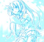  bare_shoulders blue detached_sleeves hatsune_miku long_hair monochrome solo spot_color tattoo twintails vocaloid yamada_ako 