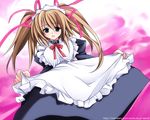  aburidashi_zakuro apron blue_eyes brown_hair choker copyright_request fang long_hair maid solo twintails 