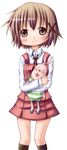  brown_eyes brown_hair doll hair_ornament hidamari_sketch putin school_uniform short_hair solo usavich x_hair_ornament yuno 