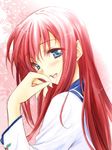  blue_eyes eien_no_aselia eternity_sword_series ikaruga_satsuki long_hair looking_back masaharu open_mouth red_hair school_uniform seinarukana serafuku solo 