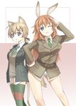  animal_ears bad_id bad_pixiv_id bunny_ears cat_ears charlotte_e_yeager lynette_bishop multiple_girls one_eye_closed smile strike_witches tail thighhighs tsumutsumu world_witches_series 