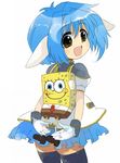  animal_ears asasow backpack bag blue_hair blue_skirt galaxy_angel mint_blancmanche nickelodeon short_hair sketch skirt solo spongebob_squarepants spongebob_squarepants_(character) thighhighs zettai_ryouiki 