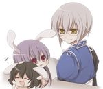  2girls animal_ears bunny_ears chibi hug inaba_tewi lowres morichika_rinnosuke multiple_girls red_eyes reisen_udongein_inaba saliva sleepy smile touhou yellow_eyes yuki_miya 