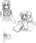  cosplay costume_switch eku greyscale kochiya_sanae monochrome moriya_suwako multiple_girls touhou yasaka_kanako 