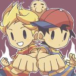  artist_request black_hair blonde_hair doseisan hat lowres lucas male_focus mother_(game) mother_2 mother_3 multiple_boys ness quiff smile 