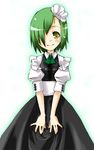  blush copyright_request gengorou green_hair hair_over_one_eye hands light_smile maid short_hair solo v_arms yellow_eyes 