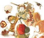  4boys artist_request bag blonde_hair bob-omb brown_hair flower gloves hammer hat holding holding_sword holding_weapon ice_climber ice_climbers kirby kirby_(series) left-handed link lucas meta_knight mother_(game) mother_3 multiple_boys nana_(ice_climber) ness popo_(ice_climber) super_smash_bros. sword tears the_legend_of_zelda toon_link weapon wings 