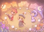  blonde_hair chibi empty_eyes flower forest instrument kedama keyboard_(instrument) lunasa_prismriver lyrica_prismriver merlin_prismriver moon multiple_girls nature nekoguruma siblings sisters star sun touhou trumpet violin 