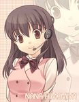  blush bow bowtie brown_bow brown_eyes brown_hair brown_neckwear buttons closed_mouth headset looking_at_viewer original short_hair smile solo sorahana_koyori upper_body vest zoom_layer 