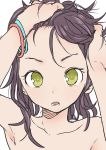  1girl armpits bangle bracelet character_request close-up collarbone copyright_request eyebrows eyelashes forehead hatching_(texture) highres jewelry looking_at_viewer short_eyebrows simple_background sketch solo upper_body white_background yamamoto_souichirou yellow_eyes 