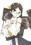  bare_shoulders black_hair blue_eyes blush detached_sleeves glasses green-framed_eyewear hairband kantai_collection kirishima_(kantai_collection) looking_at_viewer niizuka_(c-drop) open_mouth semi-rimless_eyewear short_hair solo under-rim_eyewear 