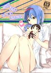  blue_hair breasts brown_eyes character_doll doll dress_shirt hairband hirama_hirokazu little_busters! naoe_riki nishizono_mio no_bra open_clothes open_shirt panties pantyshot pantyshot_(sitting) pillow shirt sitting small_breasts underwear 