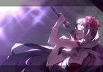  bracelet closed_eyes flower hair_ornament idolmaster idolmaster_(classic) jewelry long_hair microphone music ooba_kagerou shijou_takane silver_hair singing solo 