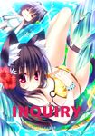  animal_ears bikini black_hair breasts cat_ears cat_tail flower hair_flower hair_ornament hibiscus large_breasts long_hair multiple_girls ocean ooji_cha original red_eyes swimsuit tail water 