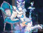  animal_ears argyle argyle_legwear bendy_straw blue blue_bra blue_eyes blue_hair blue_panties bra bracelet breasts chair cleavage cup drinking_straw fennec_fox fox fox_ears fox_tail front-tie_top fuyuno_haruaki garter_belt goblet hair_ornament hat jewelry medium_breasts mini_hat mini_top_hat open_clothes open_shirt original panties ring shirt short_hair side-tie_panties sitting solo tail thighhighs top_hat tray underwear untied white_legwear yokozuwari 