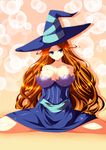  blue_eyes breasts brown_hair dragon's_crown hat highres ka2 large_breasts long_hair solo sorceress_(dragon's_crown) witch_hat 