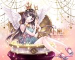  black_hair blue_eyes crown dress high_heels key legs lips long_hair minakami_kaori original solo star wings 