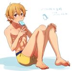  @@@ bad_id bad_pixiv_id bird blonde_hair food free! full_body hazuki_nagisa male_focus male_swimwear muscle navel penguin popsicle red_eyes shorts solo sweat swim_trunks swimwear 