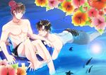  bad_id bad_pixiv_id black_hair brown_hair emiya_kiritsugu fate/zero fate_(series) flower hibiscus innertube kotomine_kirei male_swimwear multiple_boys octopus swim_trunks swimwear yukai_sachiko 