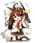  &gt;_o :3 ;d animal_ears black_eyes brown_hair cat_ears cat_tail fang hairband kaenuco kantai_collection kemonomimi_mode kongou_(kantai_collection) long_hair one_eye_closed open_mouth smile solo tail v-shaped_eyebrows 