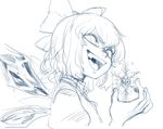  cirno evil_grin evil_smile fangs grin ice ice_wings monochrome open_mouth short_hair sketch smile snowflakes solo space_jin touhou wings 