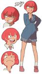  999knight :d black_eyes blazer expressions fang grimace grin hand_on_hip jacket looking_at_viewer multiple_views necktie open_mouth original red_hair school_uniform shoes short_hair simple_background skirt smile sneakers socks sweat tongue tongue_out white_background 