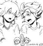  afuro_terumi face fubuki_shirou greyscale hakuren inazuma_eleven_(series) inazuma_eleven_go kidokawa_seishuu kishibe_taiga long_hair male_focus mizuhara_aki monochrome multiple_boys older open_mouth soccer_uniform sportswear translation_request upper_body white_background yukimura_hyouga 