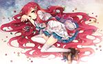  brown_eyes cranberry cranberry_(vocaloid) crying crying_with_eyes_open curly_hair dress food fruit hair_ornament highres lace lace-trimmed_thighhighs long_hair lying on_side original red_hair solo tearfish tears thighhighs very_long_hair vocaloid wavy_hair white_legwear 