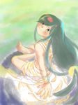  1boy higaki_rinne katanagatari looking_at_viewer sitting smile water 