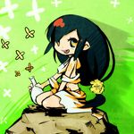  1boy black_hair child higaki_rinne katanagatari loli long_hair ponytail sitting smile 