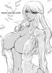  1girl bat breasts dark_skin large_breasts monochrome solo yuri_ai 
