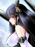 bare_shoulders black_hair breasts fusou_(kantai_collection) kantai_collection large_breasts long_hair looking_at_viewer maki_(seventh_heaven_maxion) red_eyes smile solo upper_body 