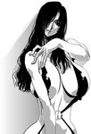  1girl black_hair breasts large_breasts long_hair monochrome solo swimsuit yuri_ai 