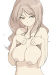  absurdres blush breasts flying_sweatdrops haruhisky highres large_breasts long_hair monochrome mugino_shizuri nipples nude solo sweatdrop to_aru_kagaku_no_railgun to_aru_majutsu_no_index 