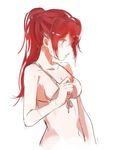  bikini breasts free! fukanenbutsu_(q1323562521) long_hair matsuoka_gou medium_breasts ponytail red_eyes red_hair simple_background sketch solo swimsuit white_background 