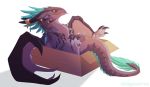  amber_eyes box claws digital_media_(artwork) dnk-anais dragon feathers feral lying nil on_back purple_scales scales scalie solo tongue western_dragon wings 