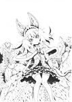  capelet dress eyeball greyscale head_tilt hiyoko_(hiyokonnyaku) leech monochrome monster original smile solo thighhighs tusks 