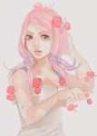  blue_eyes flower hair_bobbles hair_flower hair_ornament hirose_yasuho jojo_no_kimyou_na_bouken jojolion kaname_(emanalc) pink_hair rose solo 