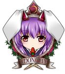  animal_ears bamboo bullet bunny_ears carrot character_name crescent crest english eyelashes food_in_mouth hotaru_kaba long_hair looking_at_viewer lowres purple_hair red_eyes reisen_udongein_inaba simple_background solo touhou white_background 