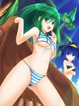  armpits artist_request bangs bare_shoulders beach beak bikini bird blue_eyes blue_hair blush breasts cleavage cloud day duel_monster eyes_visible_through_hair front-tie_bikini front-tie_top gishki_ariel green_eyes green_hair gusto_gulldo hand_on_own_chest happy hat highres holding long_hair looking_at_another medium_breasts multiple_girls navel open_mouth outdoors palm_tree panties ponytail robe short_hair sidelocks sky smile striped striped_bikini striped_panties sunlight swimsuit tree underboob underwear winda_priestess_of_gusto witch_hat yuu-gi-ou 