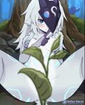 animated anthro biped blue_eyes blush breasts female fur kindred_(lol) lamb_(lol) league_of_legends looking_at_viewer riot_games sollyz solo spread_legs spreading white_body white_fur