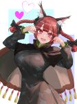  1girl absurdres animal_ear_fluff animal_ears black_dress braid breasts cat_ears dress fingernails heart highres kaenbyou_rin large_breasts long_fingernails long_hair long_sleeves looking_at_viewer nail_polish open_mouth red_eyes red_hair red_nails sharp_fingernails slit_pupils smile solo sugar_you touhou twin_braids 