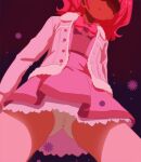  1girl bow coat dress haruyama_kazunori hugtto!_precure long_hair nono_hana open_mouth panties pink_bow pink_hair pink_skirt precure skirt solo underwear white_panties 