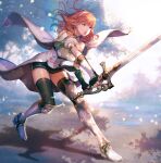  armor black_thighhighs cape celica_(fire_emblem) commentary_request fire_emblem fire_emblem_echoes:_shadows_of_valentia fujikawa_arika headband highres holding holding_sword holding_weapon red_eyes red_hair sword thighhighs thighs weapon white_armor white_cape white_headband 