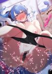  1girl absurdres anal_beads bar_censor black_choker black_panties blue_eyes blue_hair blue_nails blush breasts censored choker dildo female_ejaculation female_masturbation heart highres hololive hoshimachi_suisei lying masturbation motion_blur nipples on_back panties panty_pull pussy pussy_juice sex_toy side_ponytail small_breasts so_dasui1 solo spread_legs teeth underwear virtual_youtuber 
