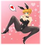  animal_ears beatrice blonde_hair blue_eyes bow bowtie bunny_ears bunnysuit detached_collar hair_bun heart md5_mismatch pantyhose solo sousui_hani spoken_heart spread_legs umineko_no_naku_koro_ni wrist_cuffs 