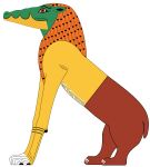 ammit crocodile crocodilian crocodylid deity digital_media_(artwork) egyptian_headdress egyptian_mythology feral hair hi_res hybrid jeff_dahl looking_at_viewer male middle_eastern_mythology mythology reptile scalie simple_background solo tail